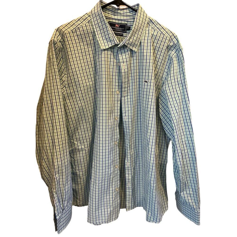 Vineyard Vines Men's 2XL Blue Check Button-Down Shirt Long Sleeve Classic‎ Fit